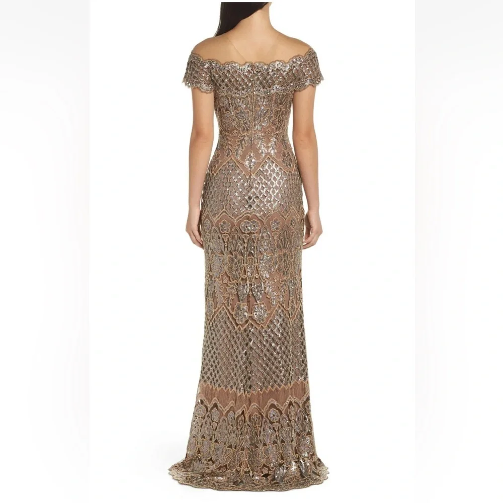 Tadashi Shoji Hawley Sequin Embroidered Gown in copper/rose color Size 10 - Picture 2 of 10